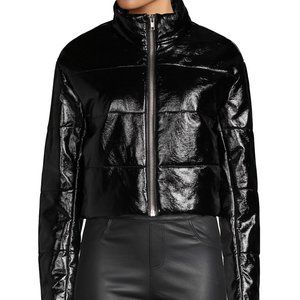 Wythe NY Cropped Faux Leather Puffer Coat